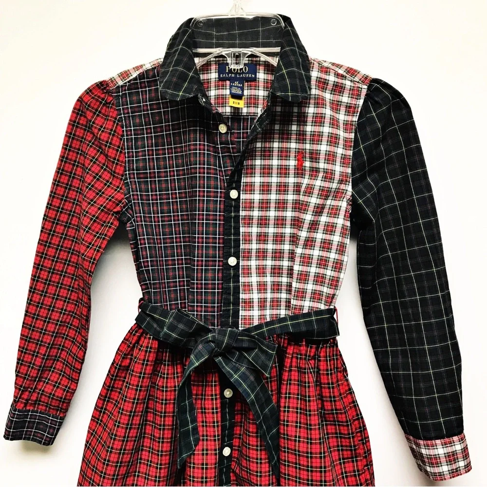 Polo Ralph Lauren Plaid Cotton Long Sleeve Girls Shirt Dress 6X